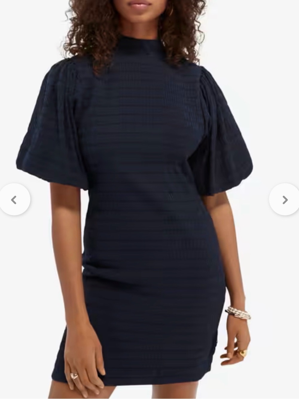 Scotch & Soda Navy Textured Voluminous Puff-Sleeve Mini Dress (Small)